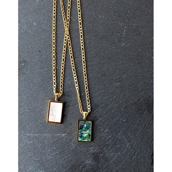 BEAUTIFUL STATEMENT Necklace Mother of Pearl Abalone Shell Pendant Cuban Figaro - Picture 6 of 15